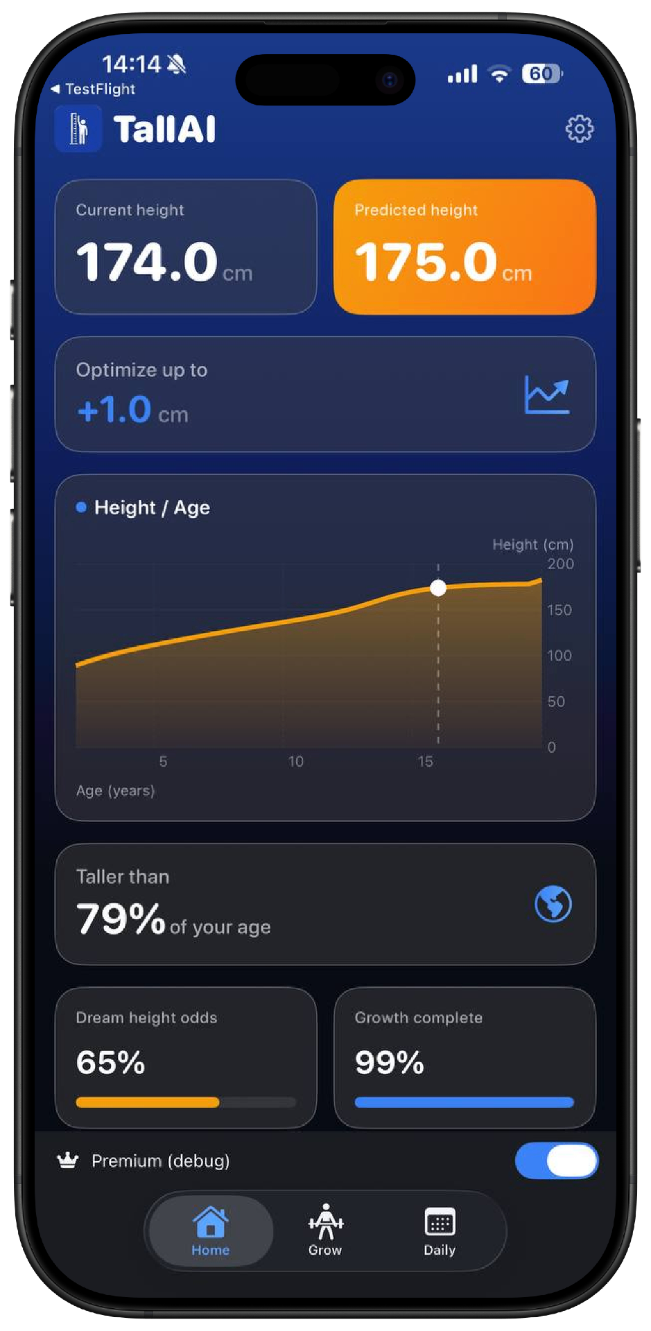 TallTeen home dashboard — blue theme